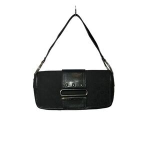Guess Shoulder Bag Womens Black Monogram Buckle Purse Faux Leather Small Handbag